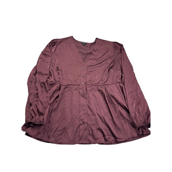 H & M Tops - Torrid Button Front Satin Blouse Top Size 2 (2X) Long Sleeve Burgundy
